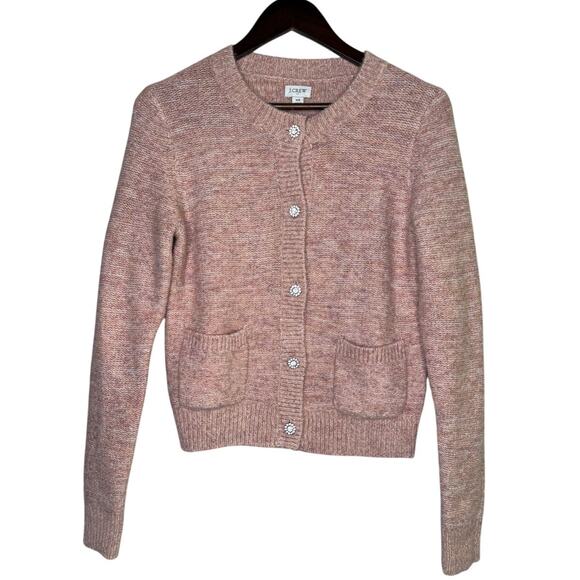 J.Crew Shimmer Lady Cardigan Sweater Crystal Buttons XS Rose Blush Metallic - Picture 14 of 16